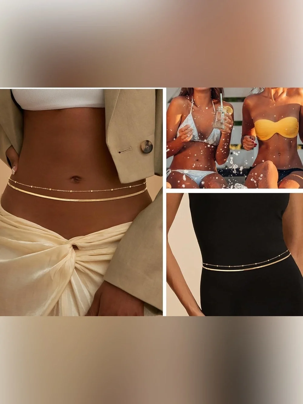 14K Gold Plated Snake Bead Double Layer Waist Chain Belt